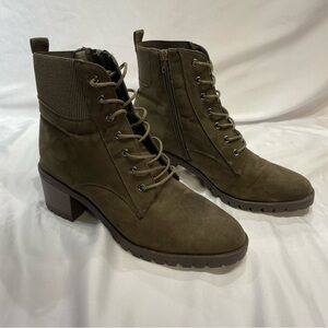 Market & Spruce Boots Womens Size 10 Green Combat Mid Calf Lace Up Zip Bootie
